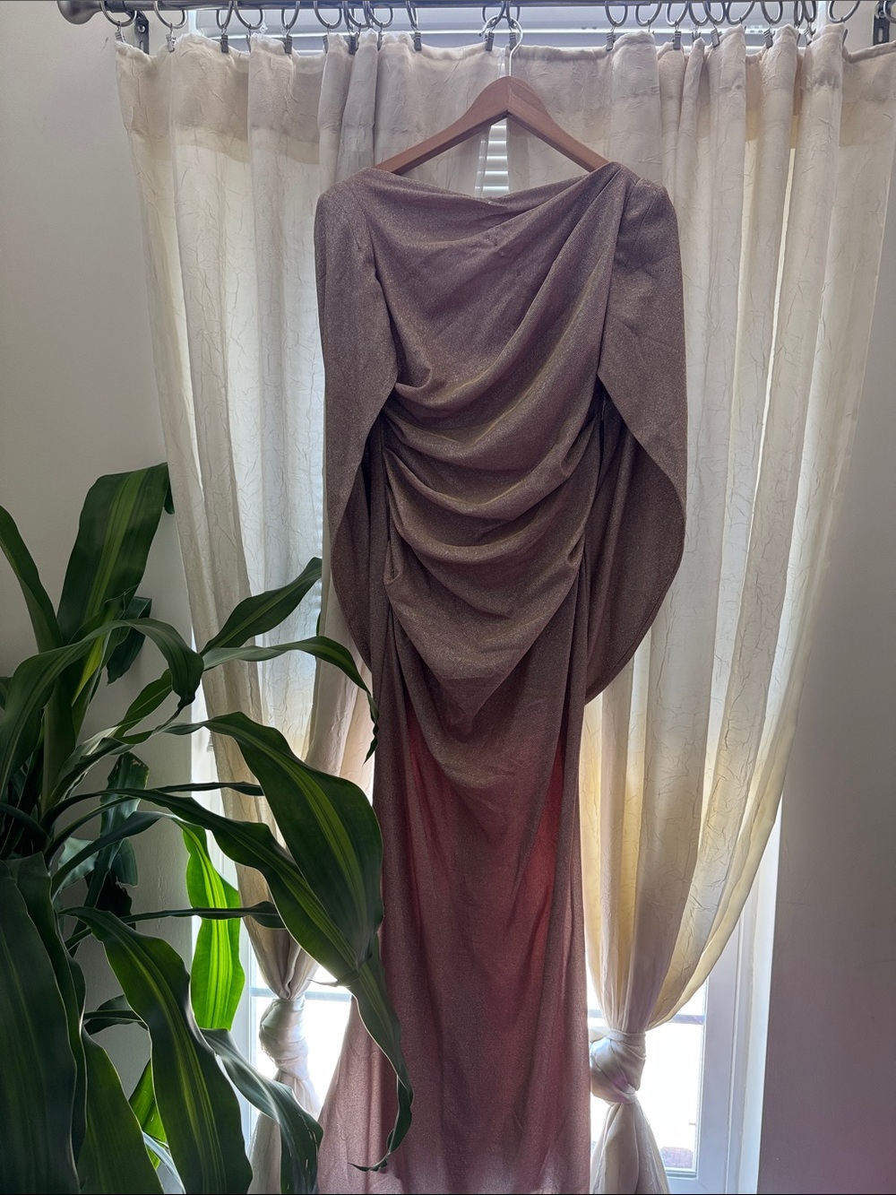 Betsy & Adam Shimmery Mauve-Pink Draped Maxi Dress